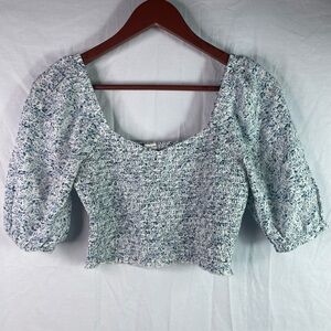 AMERICAN EAGLE OUTFITTERS Floral Printed Smocked Puff Sleeves Crop Top Size XS